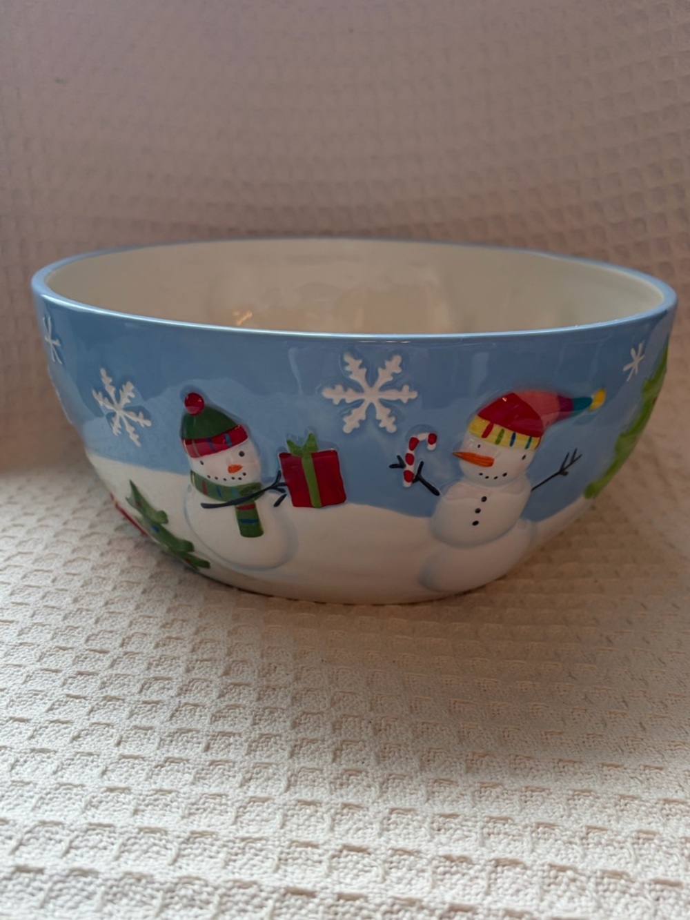 St. Nicholas Square Oh What Fun Holiday Snowman Ceramic Serving Bowl NWT